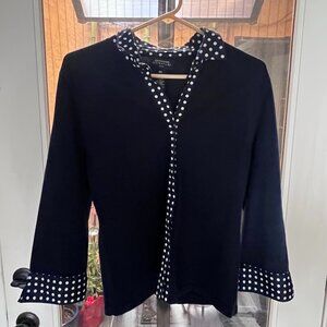 Jones New York Navy Polka Dot Cardigan